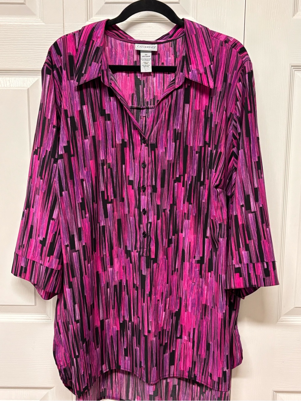 Catherine’s Pink and Black Abstract Button-Front Women's Top